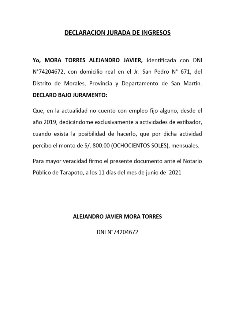 Declaracion Jurada de Ingresos | PDF | Derecho