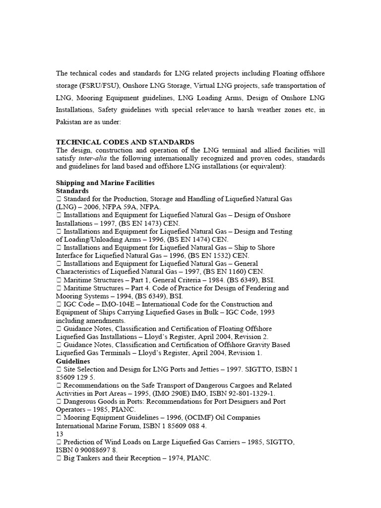 The Technical Codes and Standards For LNG Related Projects Including