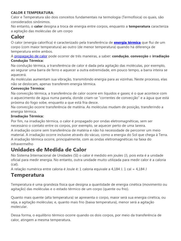 Calor e Temperatura 7 Ano | PDF | Temperatura | Calor