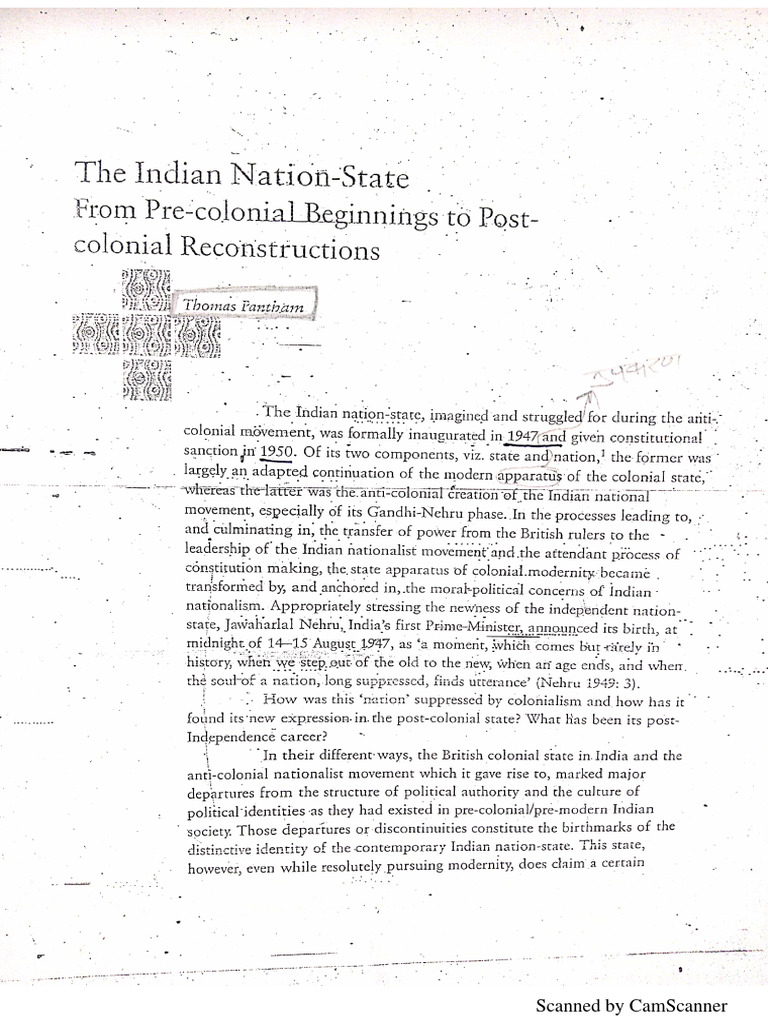 Thomas pantham the indian nation state in handbook of indian