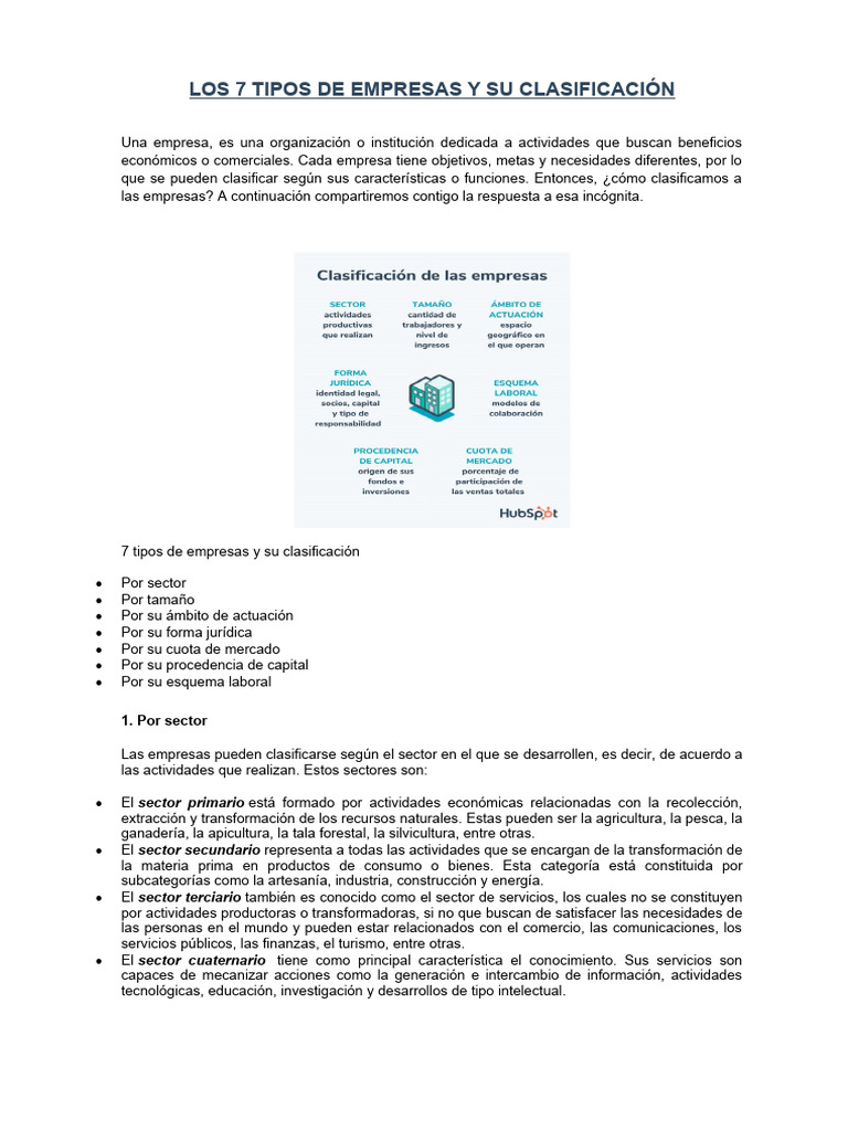 Tipos y Clasificación de Empresas | PDF | Business | Mercado (economía)