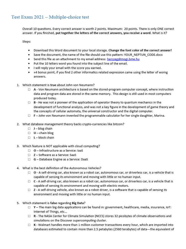 2021 Multiple-Choice Test Instructions | PDF | Virtual Reality ...