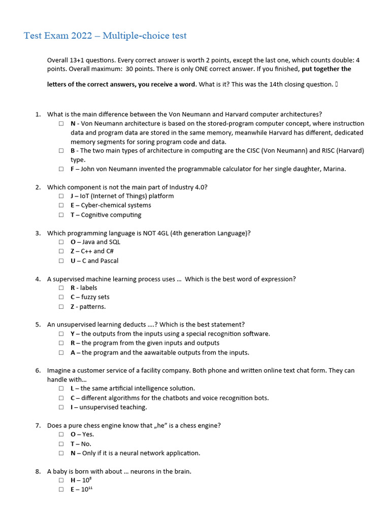 2022 Multiple-Choice Test Exam Guide | PDF | Programming | Computer Program