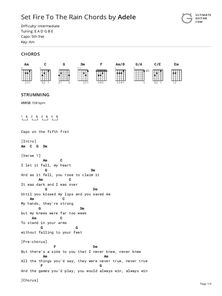 Set Fire To The Rain Chords - Adele | PDF | Song Structure | Guitars