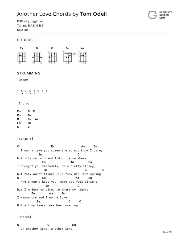 Another Love Chords by Tom Odelltabs at Ultimate Guitar Archive PDF
