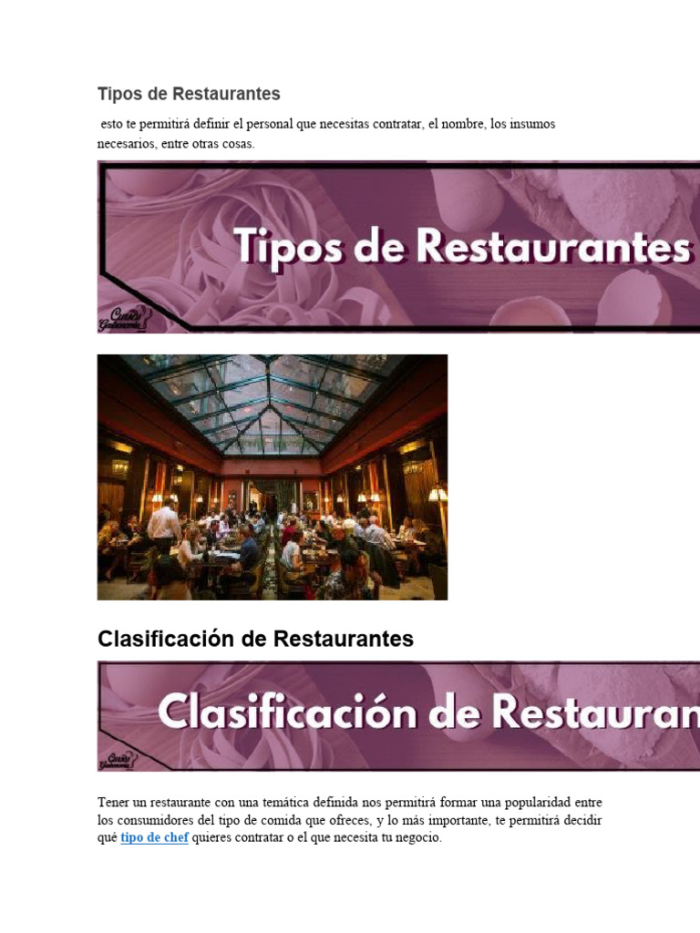 Clasificación de Tipos de Restaurantes | PDF | Alimentos | Artes culinarias