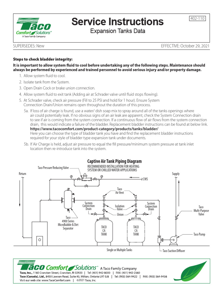 Taco Expansion Tank Service Instructions | PDF