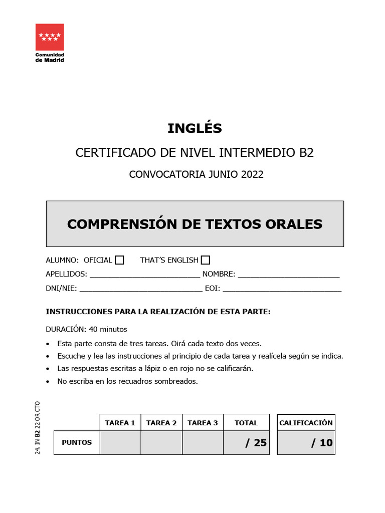 Examen Eoi Comprensión de Textos B2.2 Inglés Madrid | PDF