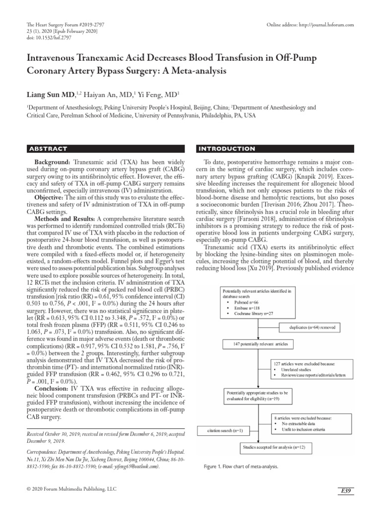 Intravenous Tranexamic Acid Decreases Blood Transfusion in OffPump