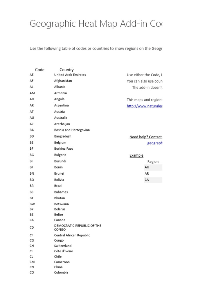 Geographic Heat Map Country Codes | PDF