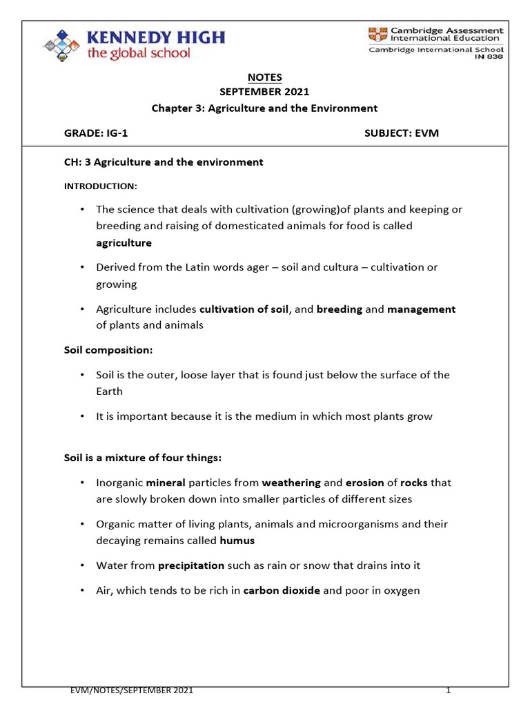 Ig1 evm ch 3 notes 1 pdf soil agriculture