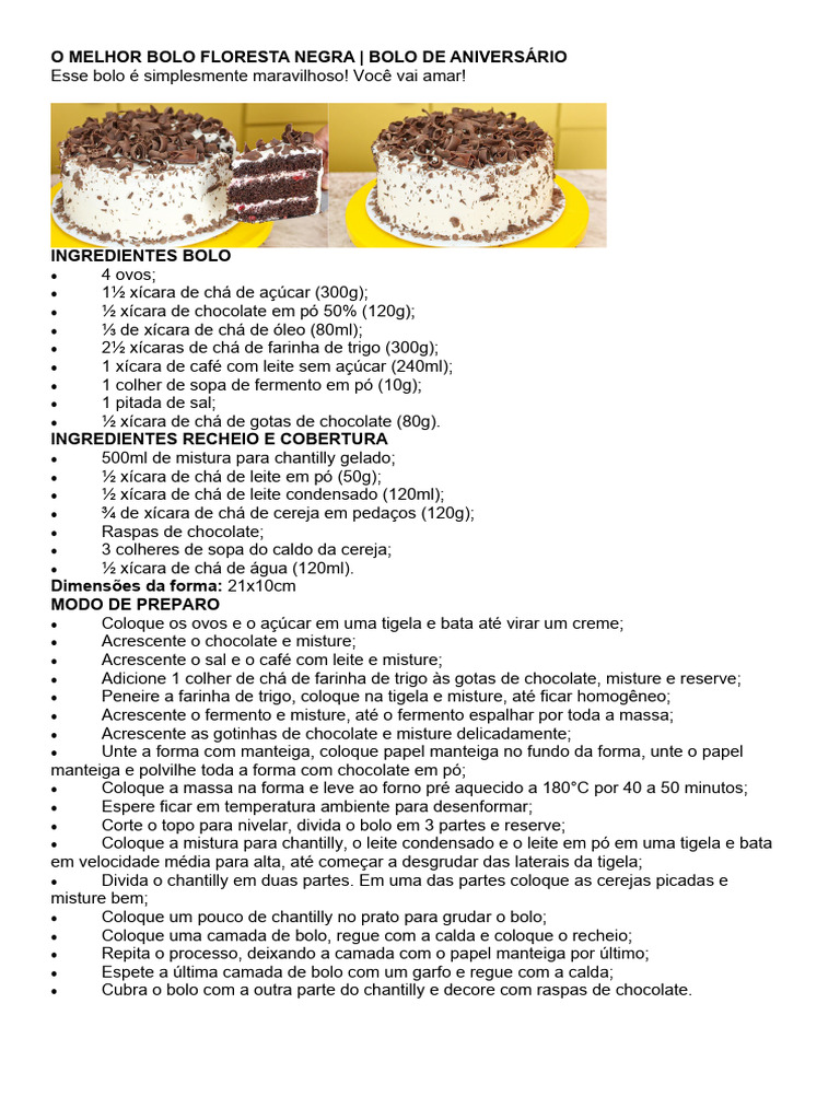 Bolo Floresta Negra Delicioso | PDF