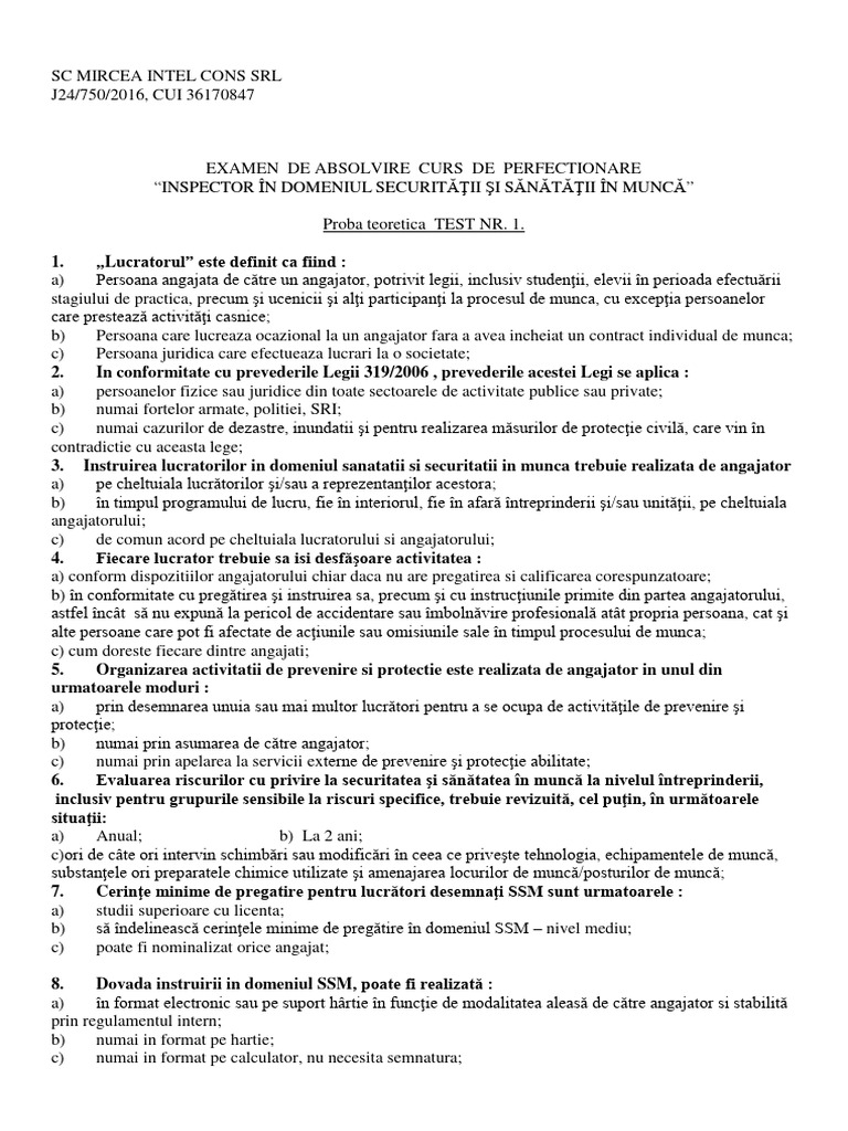 Testul nr1 | PDF