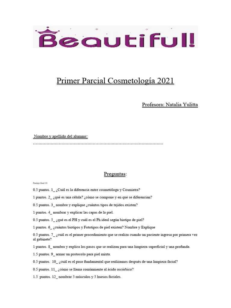 Primer Parcial de Cosmetología 2021 | PDF | Crecimiento personal y ...
