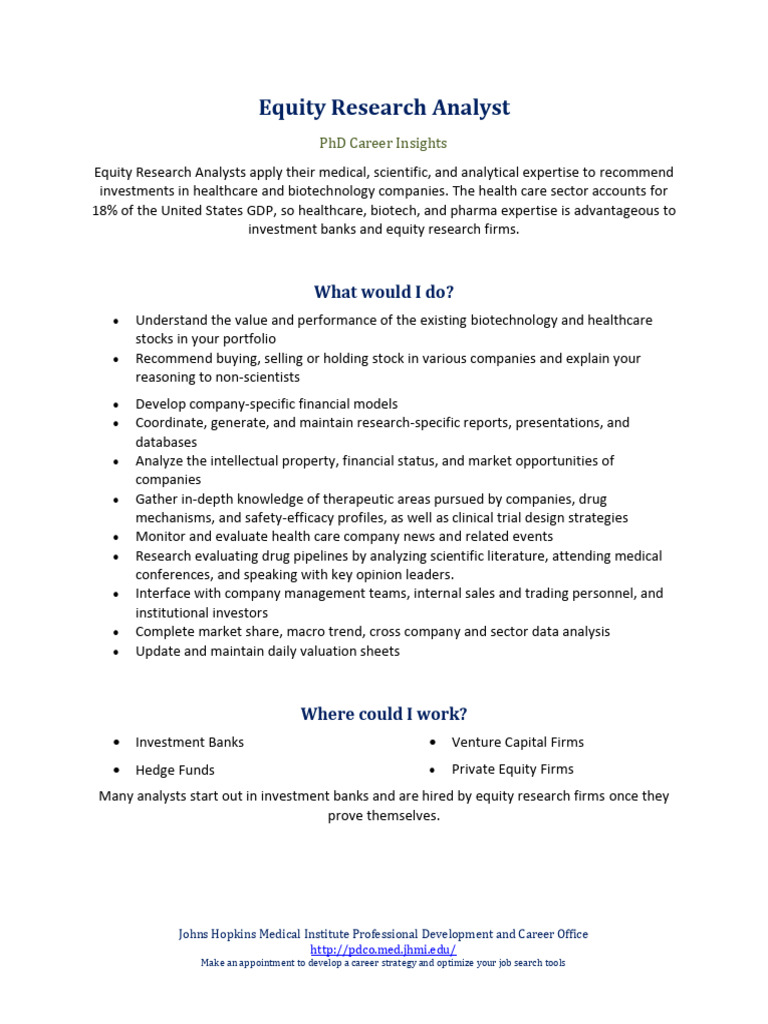 Equity Analyst Pdf Financial Analyst Investing