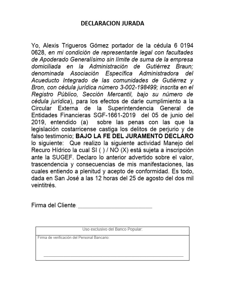 Declaracion jurada para los clientes que podr an ser sujetos obligados