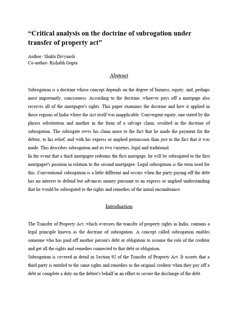 Subrogation Doctrine in Property Law | PDF | Mortgage Law | Subrogation