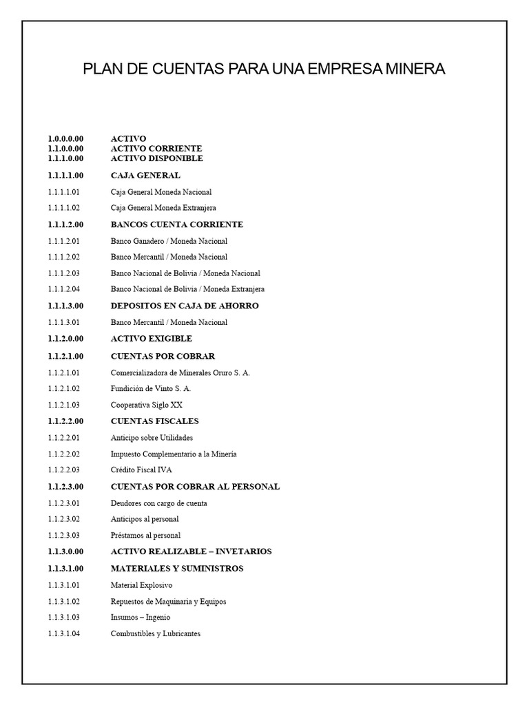 Plan de Cuentas para Empresas Mineras | PDF | Tecnología