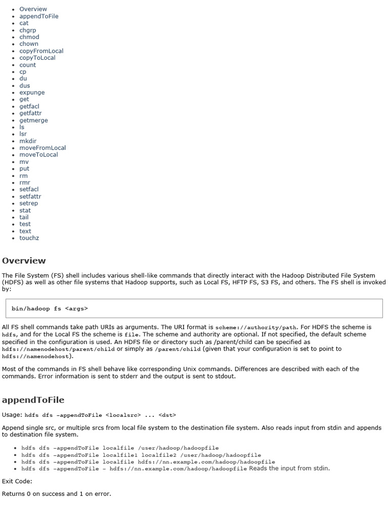 Hadoop FS Shell Command Overview | PDF | Computer File | Filename