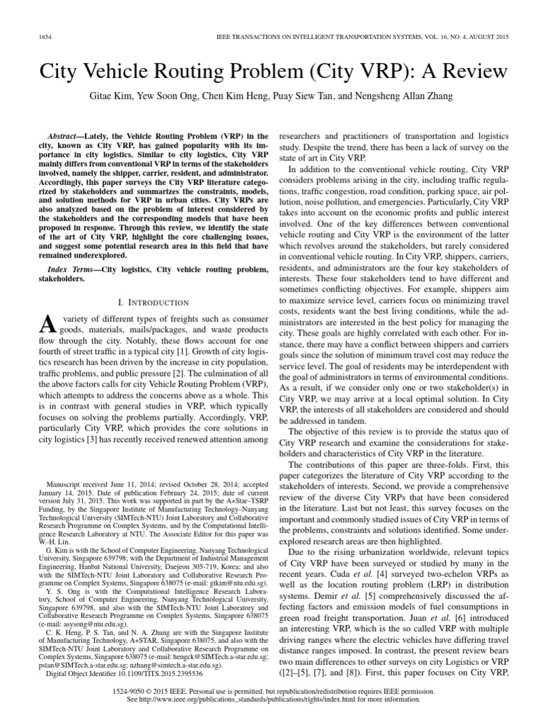 City vrp survey city vehicle routing problem city vrp a review