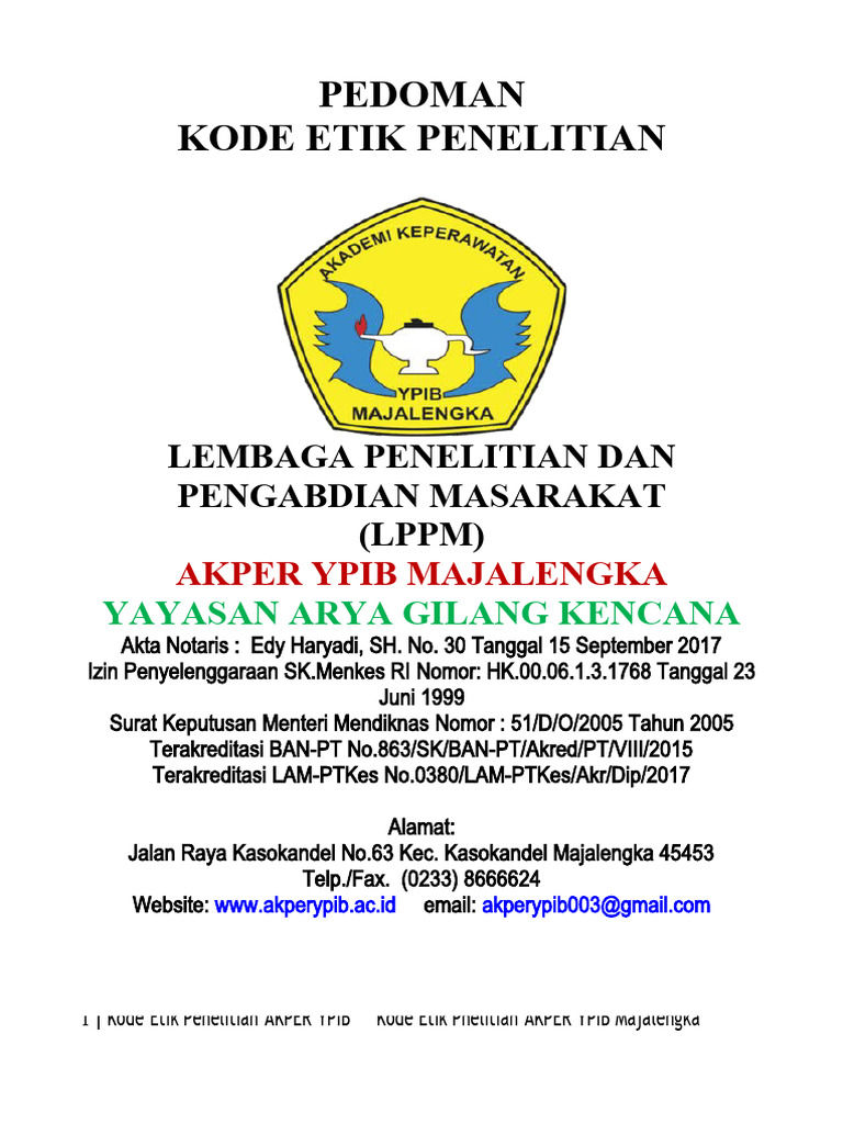 Pedoman Kode Etik Penelitian Akper | PDF | Karier & Perkembangan