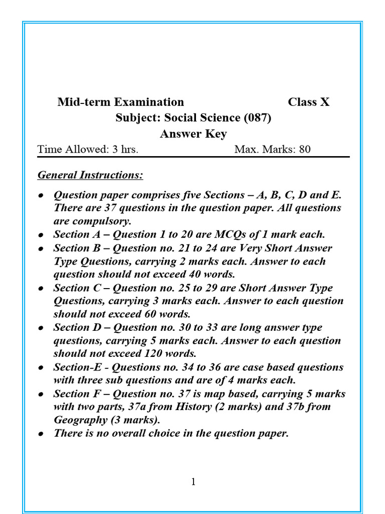 Class 10 Social Science Midterm Key | PDF | Water Scarcity | Water