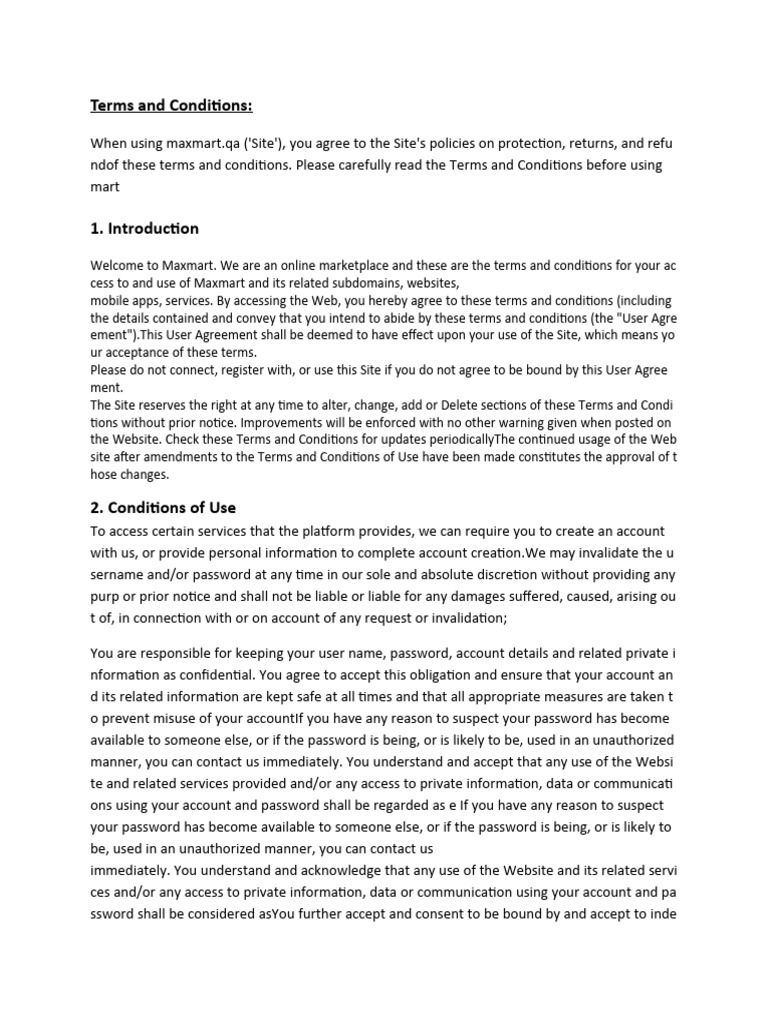 Maxmart Limited Terms and Conditions | PDF | Indemnity | Sales