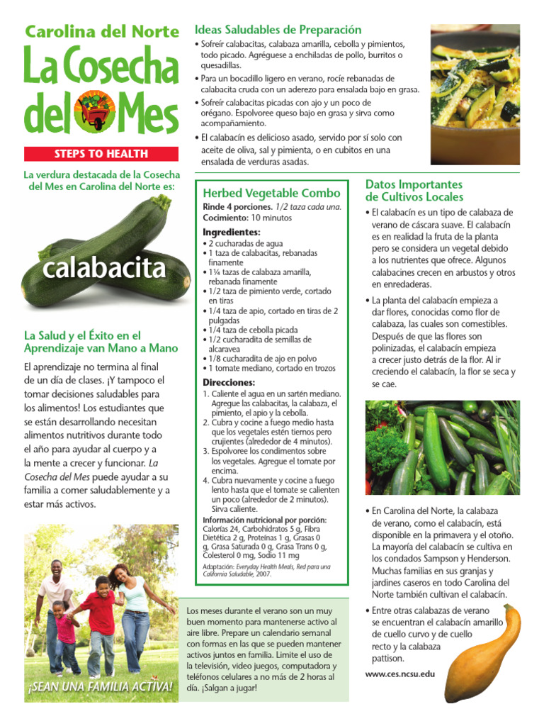 NC HOTM Zucchini Spanish PDF Vegetales Vitamina