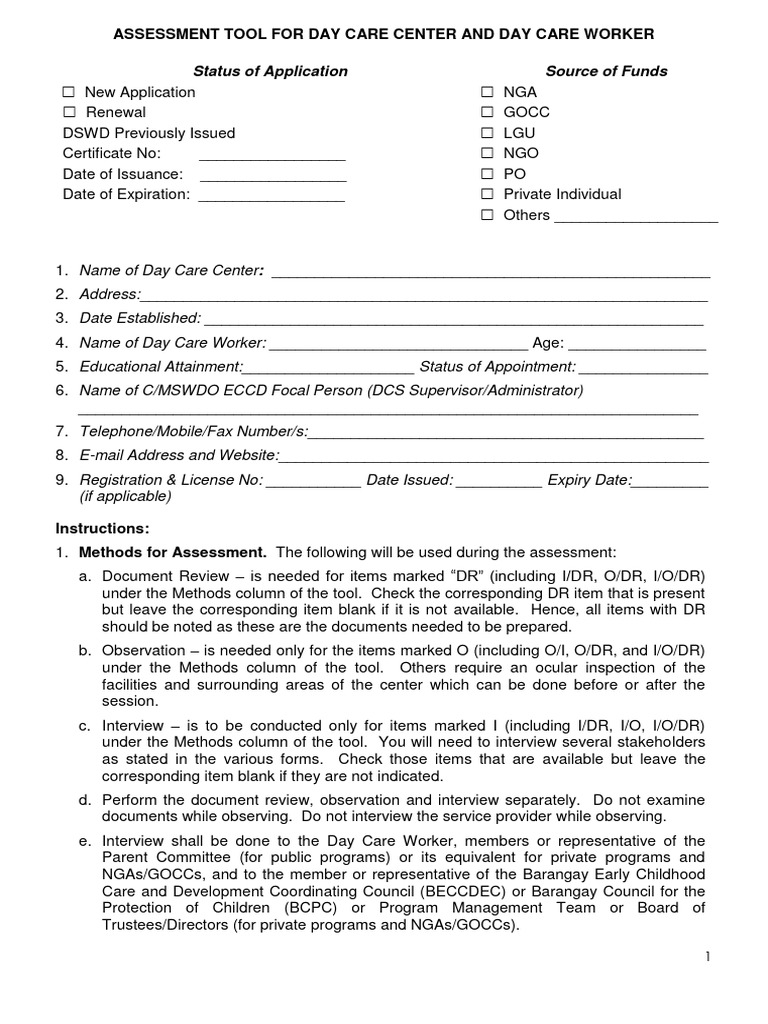 Day Care Center Accreditation Tool | PDF