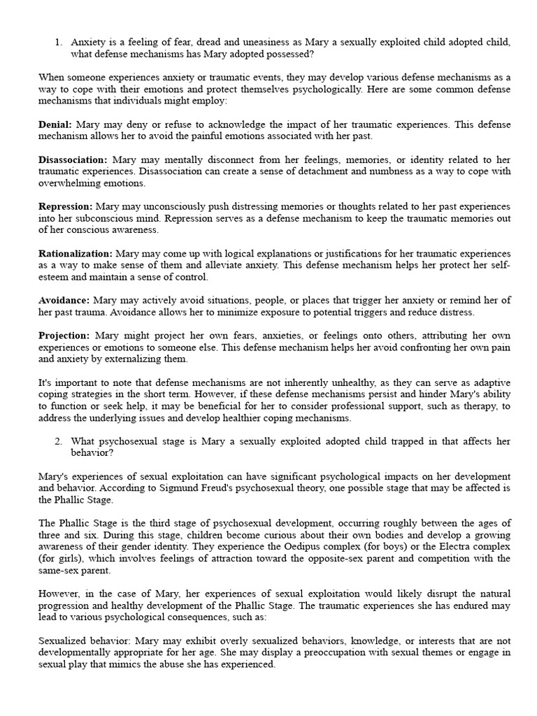 Mary A Sexually Exploited Child PDF Psychological Trauma Anxiety