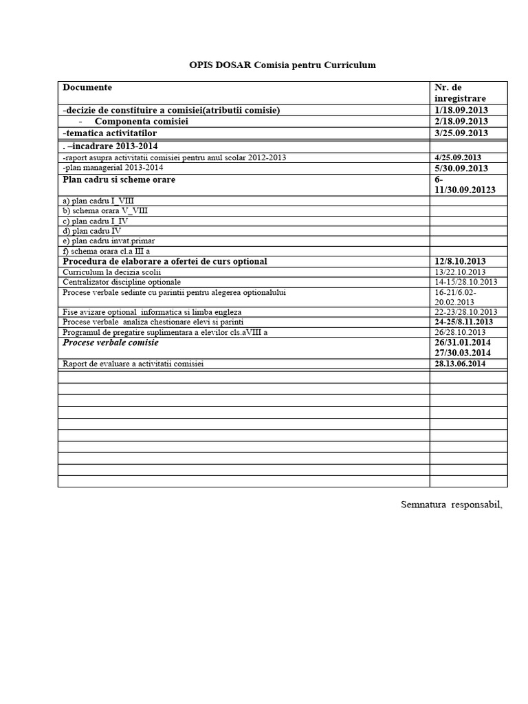 Opis-Dosar-Comisia de Curriculum | PDF