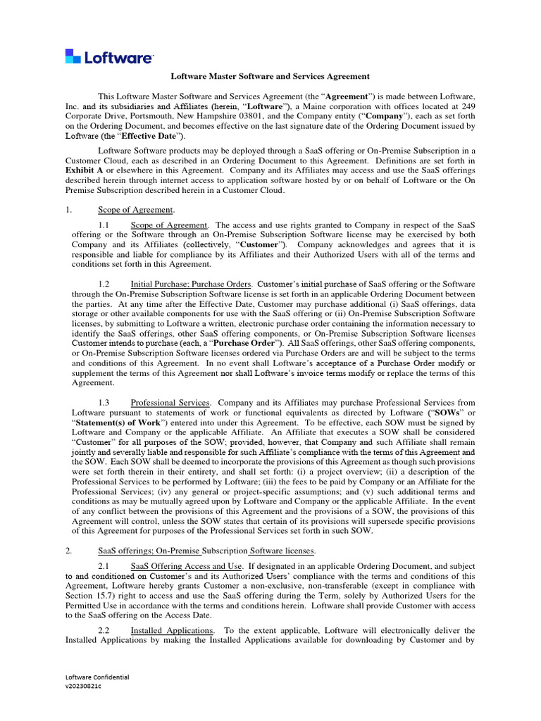 Loftware Master Software Agreement Overview | PDF | Indemnity ...