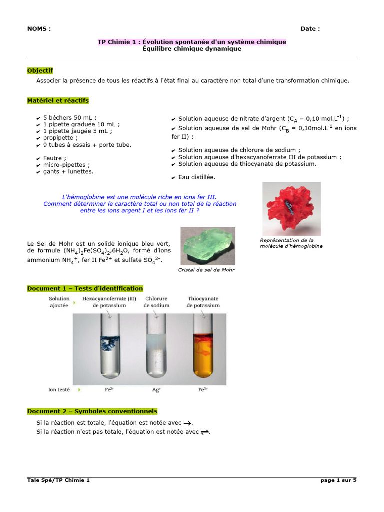 Équilibre chimique et réactions non totales | PDF | Chimie | Réaction d ...
