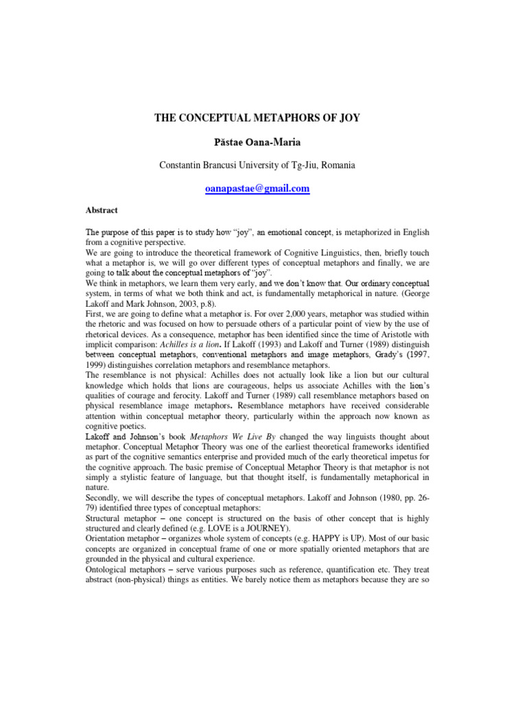 Conceptual Metaphors of Joy | PDF | Metaphor | Concept