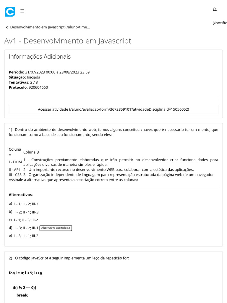 Colaborar - Av1 - Desenvolvimento em Javascript | PDF | Tecnologia e ...