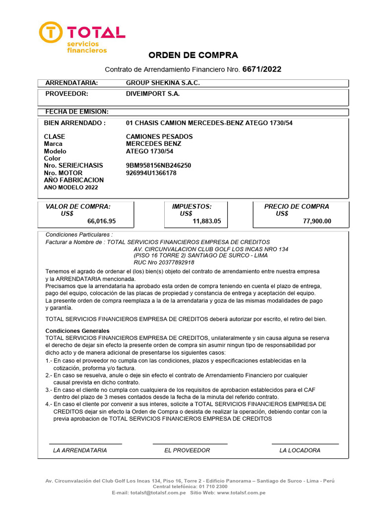 Orden de Compra 6671-2022 | Download grátis PDF | Business | Economias