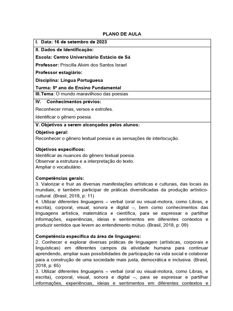 Plano de Aula | PDF | Artes Linguísticas e Disciplina