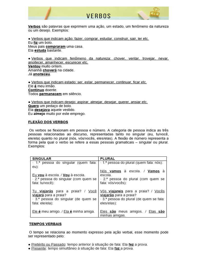 Guia Completo de Verbos: Ação, Estado e Desejo | PDF