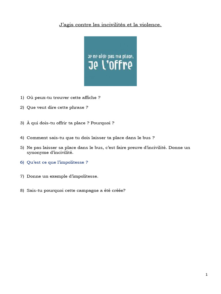 Agir contre l'incivilité et la violence | PDF