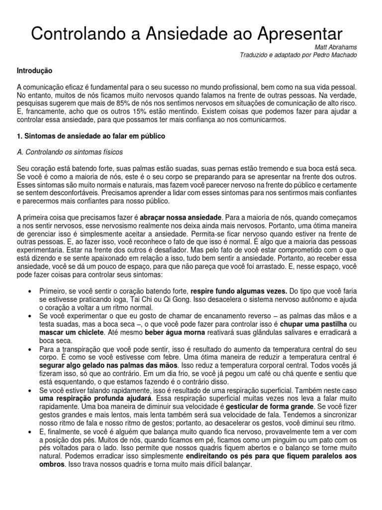 Dicas para Controlar a Ansiedade ao Falar | PDF | Ansiedade | Pensamento
