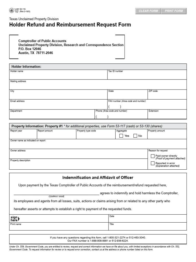 Holder Refund and Reimbursement Request Form Indemnification and