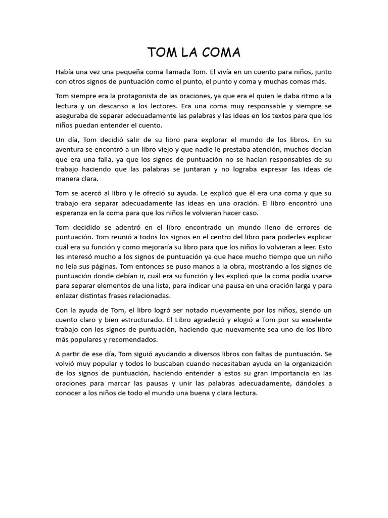 Tom la Coma y su Aventura Puntuacional | PDF