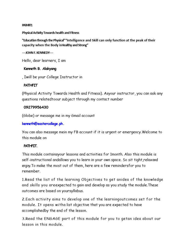 Pathfit 1 Pdf Physical Education Learning