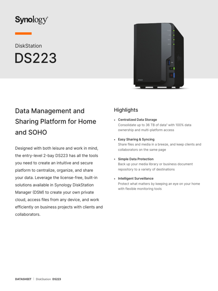 Synology DS223 Data Sheet Enu, PDF, Cloud Computing