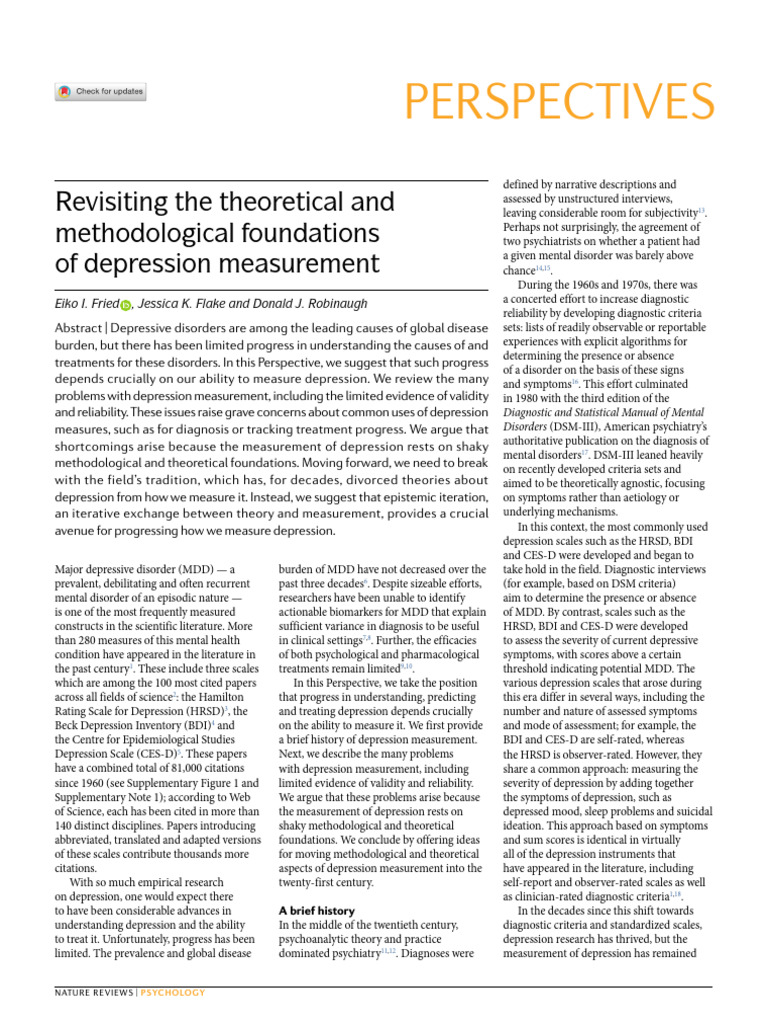 Revisiting the theoretical and methodological foundations of depression ...