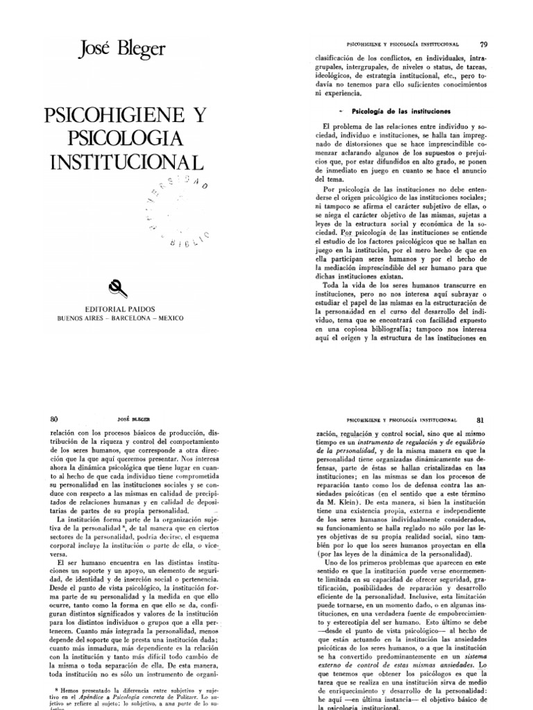 Bleger, Jose - Psicohigiene y Psicología Institucional | PDF