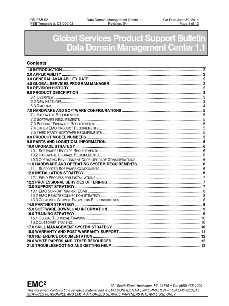 Docu55594 Data Domain Management Center 1.1 Global Services Product
