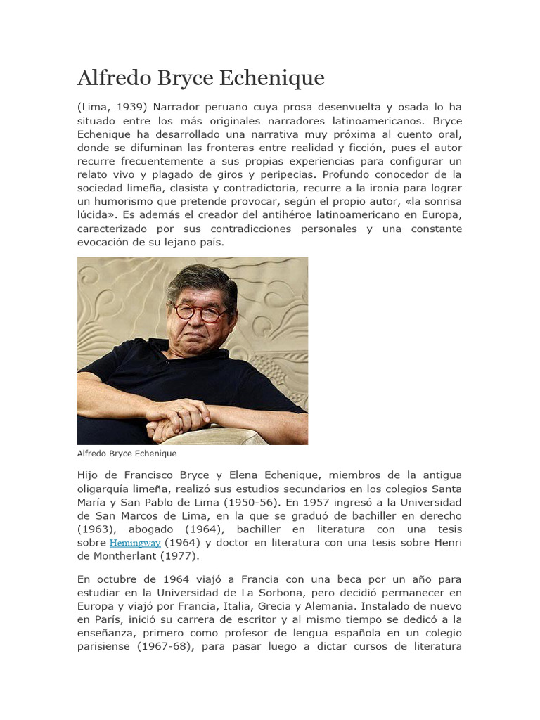 Alfredo Bryce Echenique: Narrativa Peruana | PDF | Cuentos | Perú