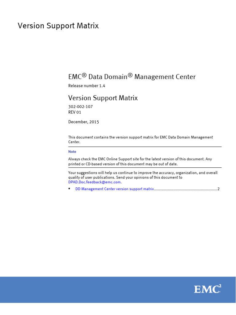 Docu62349 Data Domain Management Center 1.4 Support Matrix PDF