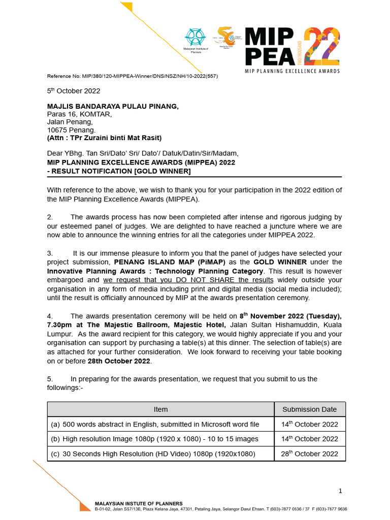 MIPPEA 2022 Gold Winner Notification | PDF | Career & Growth